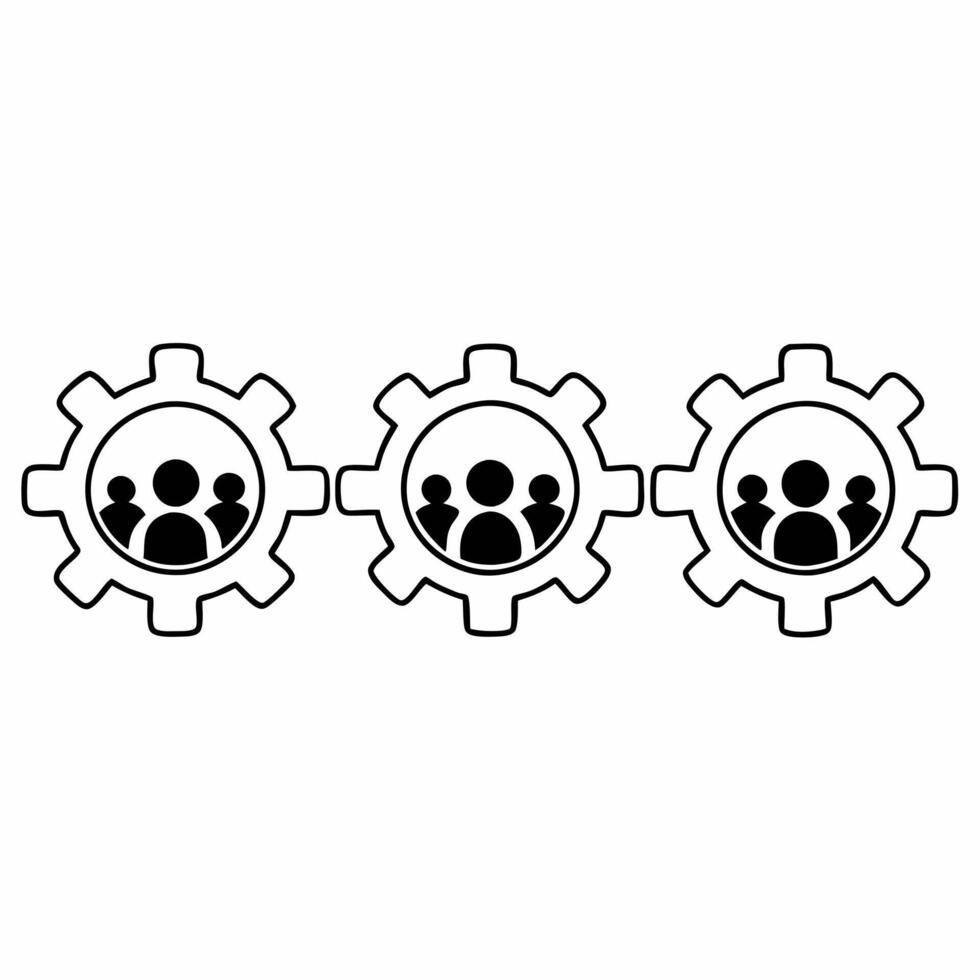 Flat Floating gears forming community silhouette concept as Panning shot of holographic gears rotating and aligning to form the silhouette of a diverse community Camera pulls back Square Square vector