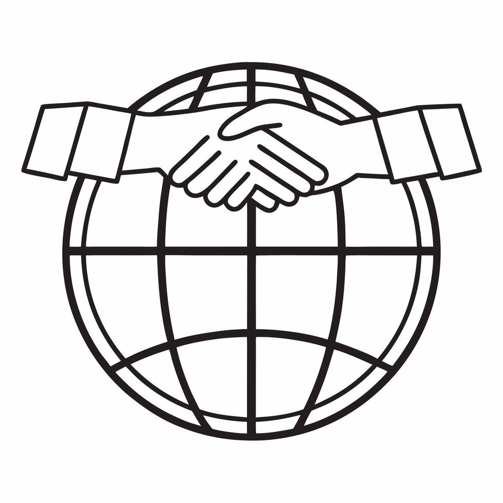 Flat Floating Handshake Over Globe concept as Two hands shaking float above a globe mid air against a white background The camera focuses on the handshake and the globe symbolizin Square Square vector
