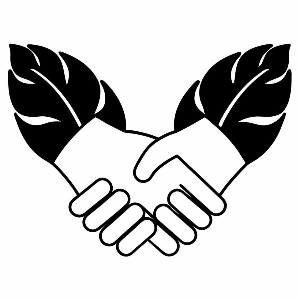 Flat Floating Hands Shaking with Leaves concept as Two hands shaking with leaves entwined float mid air against a white background The camera captures a close up to highlight part Square Square vector