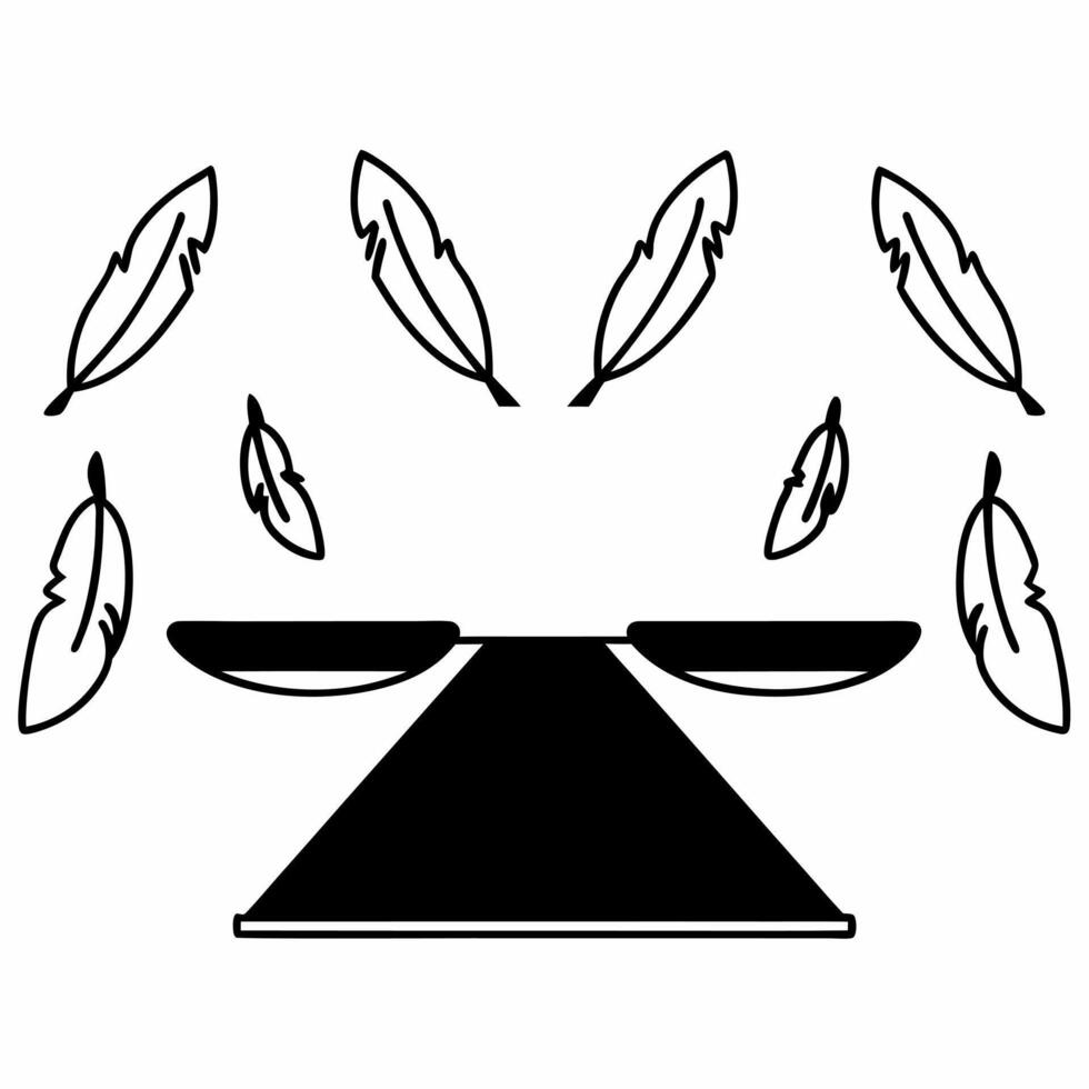 Flat Floating holographic white feathers and balance scales concept as Wide shot of holographic white feathers floating around balance scales Camera follows the feathers gentle de Square Square vector