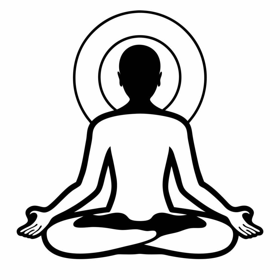 Flat Floating meditation figure concept as Wide shot of a white silhouette in lotus position floating in mid air Camera slowly circles the figure emphasizing inner balance Isolat Square Square vector