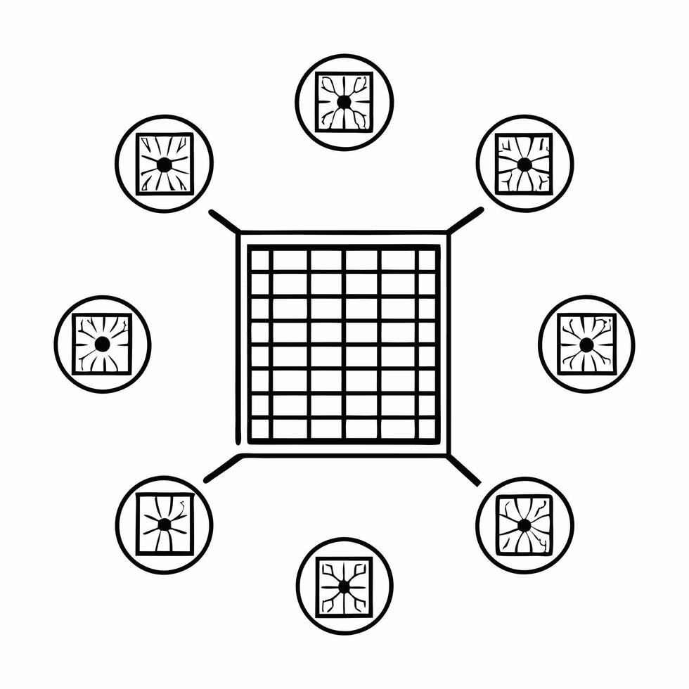 Flat Floating renewable energy sources powering business icons concept as Wide shot of various renewable energy sources wind turbines solar panels etc floating in space connecte Square Square vector