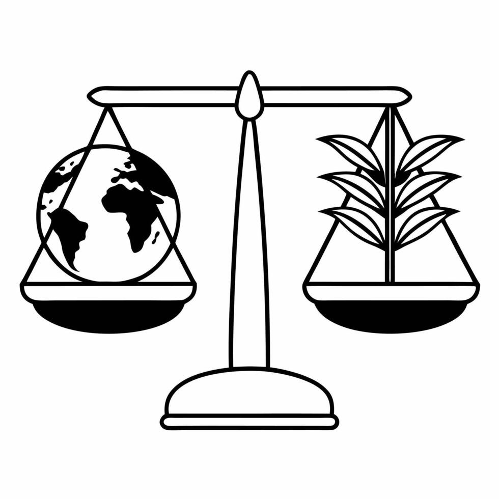 Flat Flying Scale Balancing Earth and Plant concept as A scale balancing Earth on one side and a growing plant on the other floats mid air against a white background The camera ca Square Square vector
