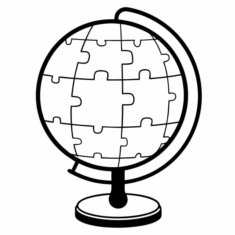 Flat Floating white jigsaw globe concept as Close up of a white jigsaw puzzle globe hovering and slowly assembling itself Camera circles the globe emphasizing global mental health Square Square vector