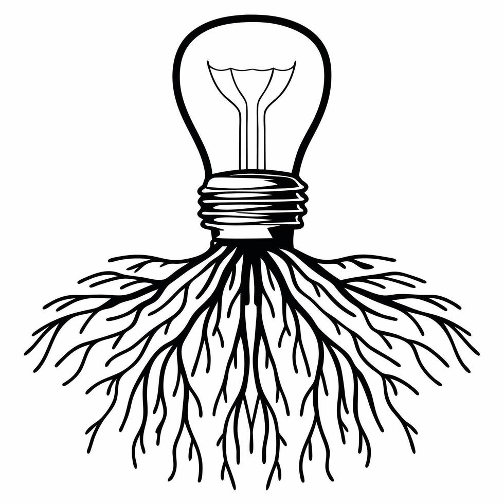 Flat Flying Light Bulb with Roots concept as A light bulb with roots extending downward floats mid air against a white background The camera captures a close up symbolizing innova Square Square vector