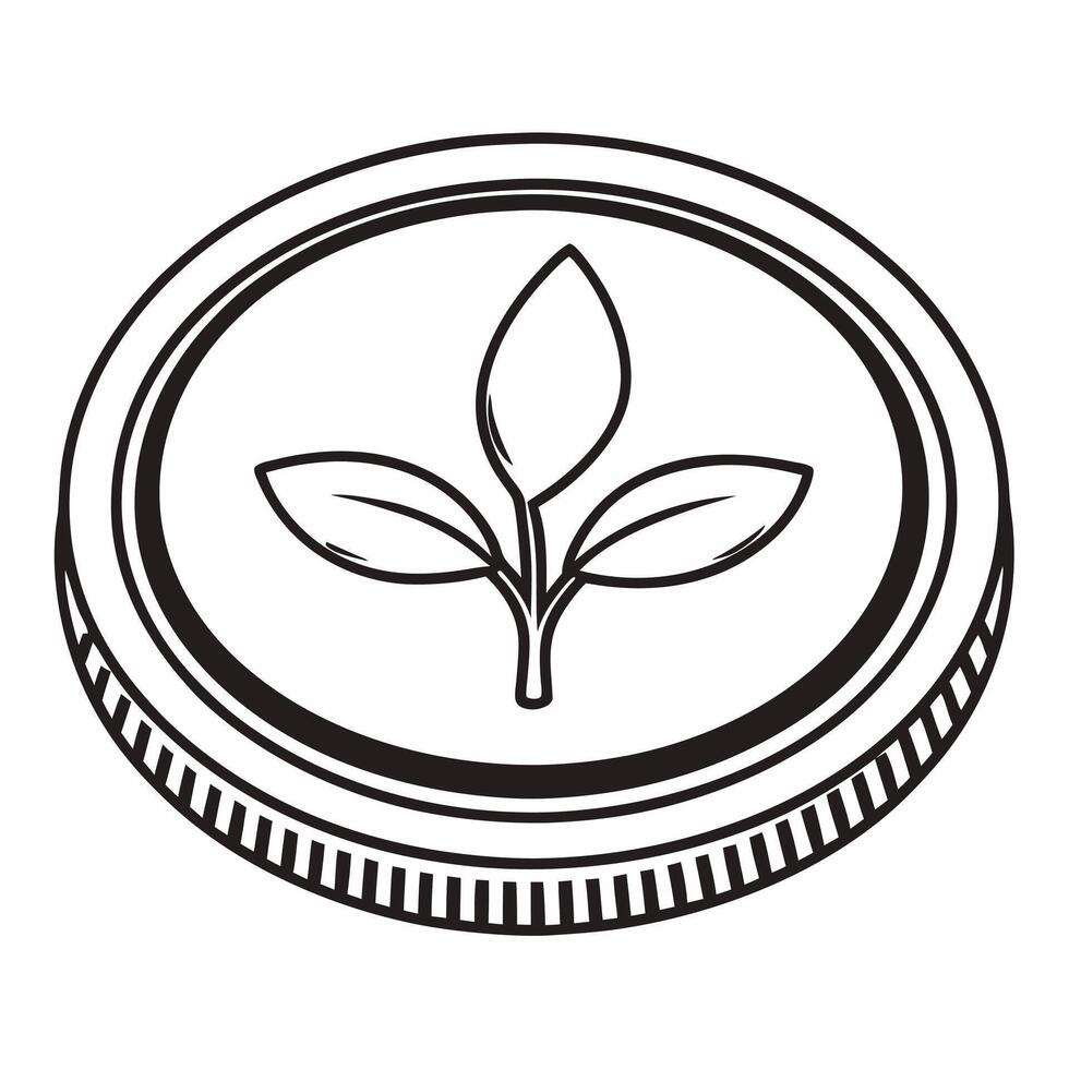 Flat Flying Seedling Growing from Coin concept as A coin floats mid air with a seedling sprouting from it against a white background The camera captures a close up symbolizing gro Square Square vector