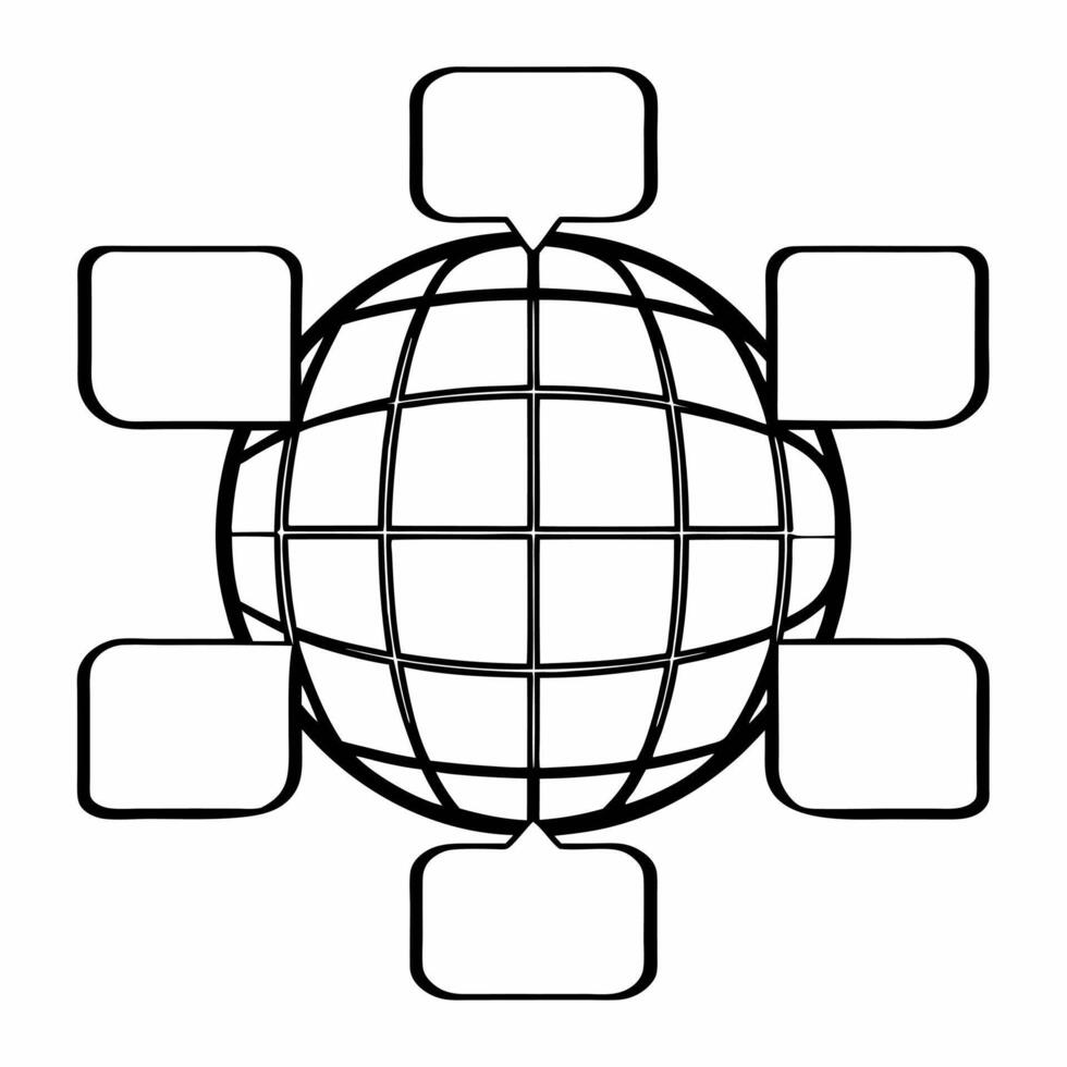 Flat Flying Globe with Speech Bubbles concept as A globe hovers in mid air with speech bubbles orbiting around it set against a white background The camera captures a dynam Square Square vector