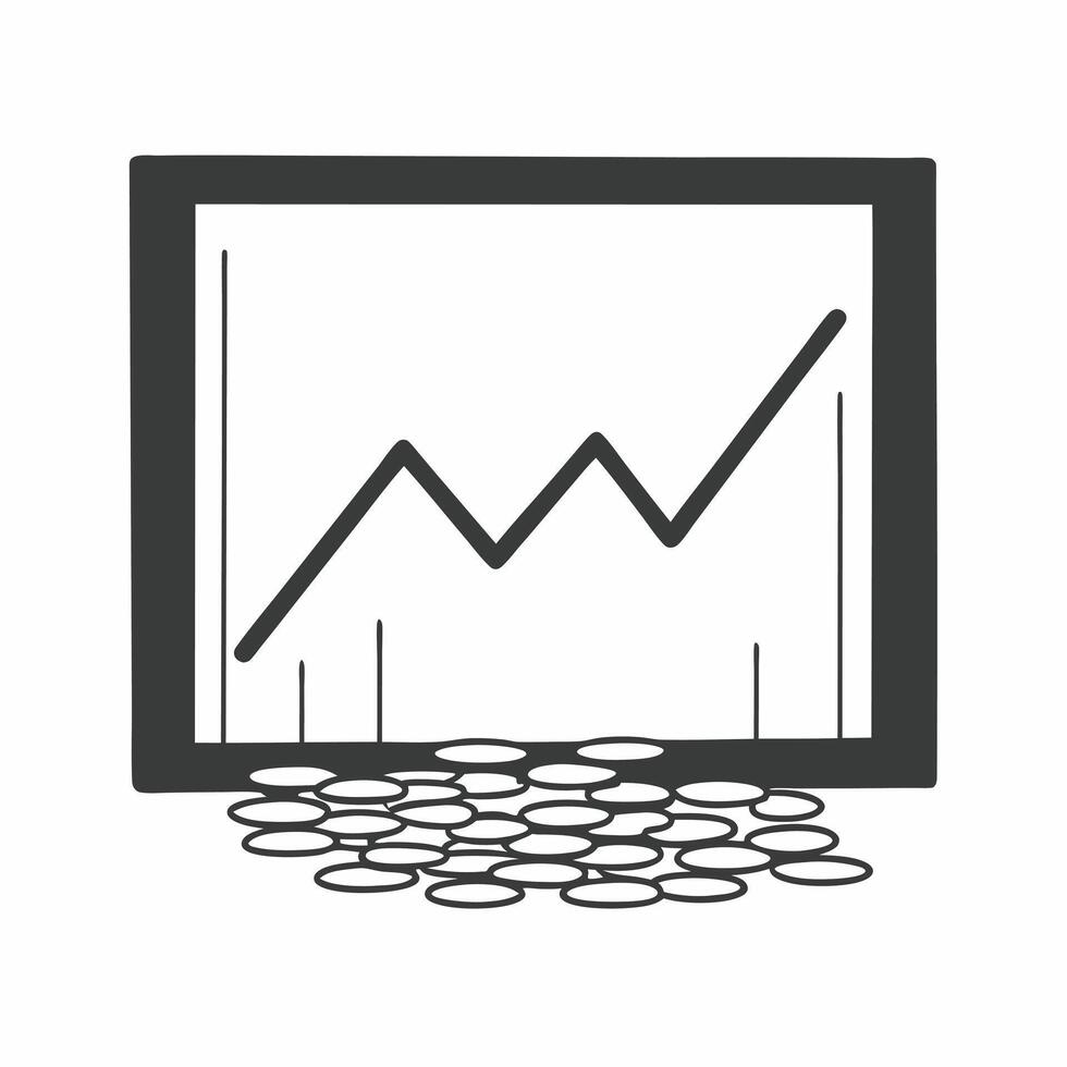 Flat Fundraising graph emerging from digital coins concept as Close up of a fundraising graph emerging from a pile of digital coins Camera slowly pans up the graph as it forms So Square Square vector
