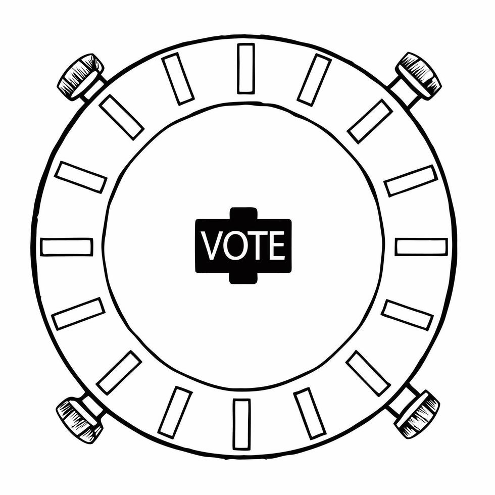 Flat Gavel frame with Vote sound block concept as Close up of a gavel forming a circular frame with a sound block in the center displaying VOTE Camera slowly rotates around the fr Square Square vector