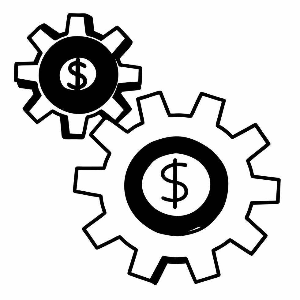 Flat Glossy gears with dollar symbol concept as Close up pan across glossy interlocking gears A dollar symbol appears in the center representing financial mechanisms Camera zooms Square Square vector