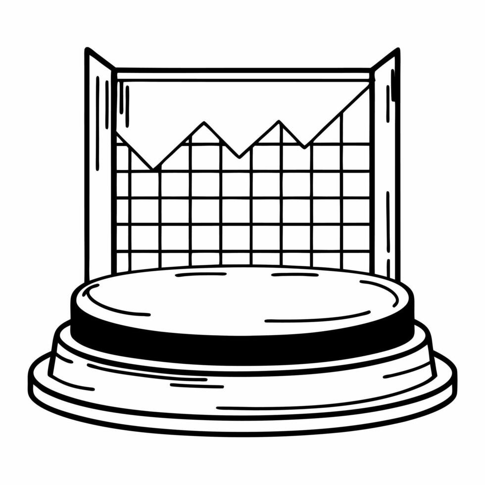 Flat Glossy podium with rising prediction graph concept as Medium shot of a glossy podium with a holographic prediction graph rising from its top Camera slowly pans up the graph a Square Square vector