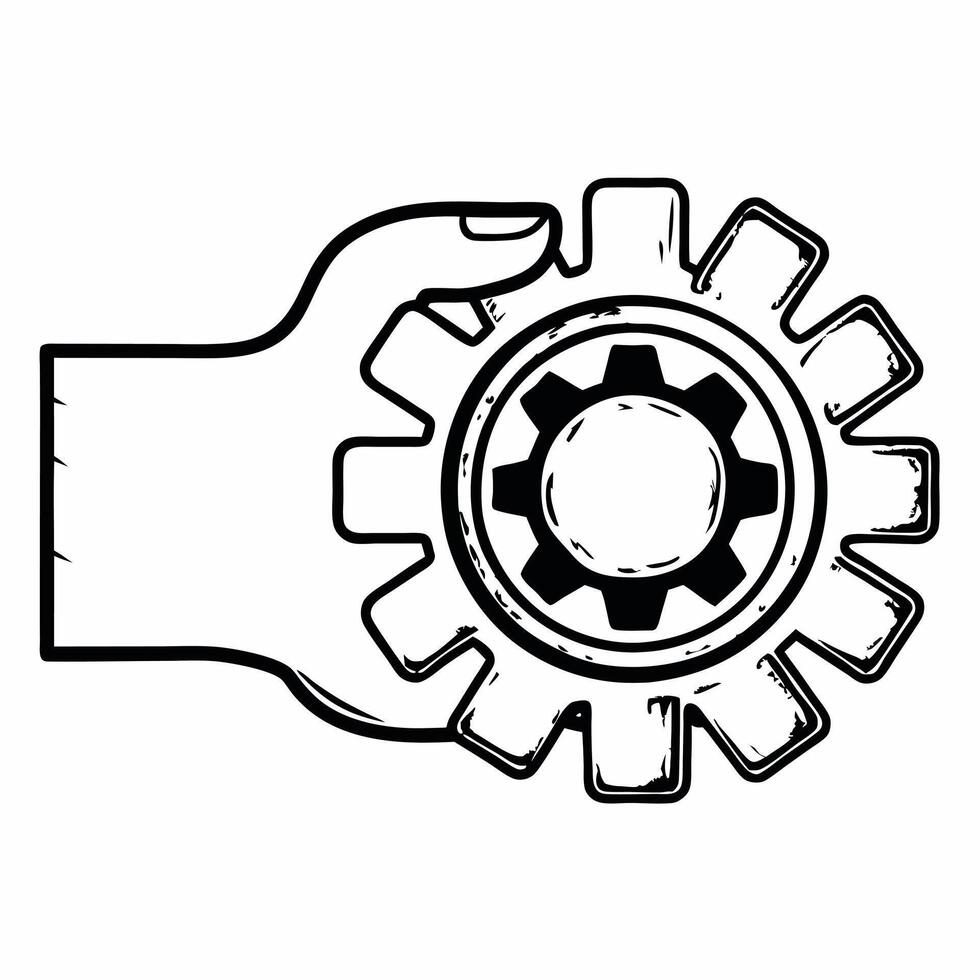 Flat Hand and Gear Icon concept as A illustration of a hand turning a gear representing action in innovation within ESG business Isolated on a white background ideal for in Square Square vector