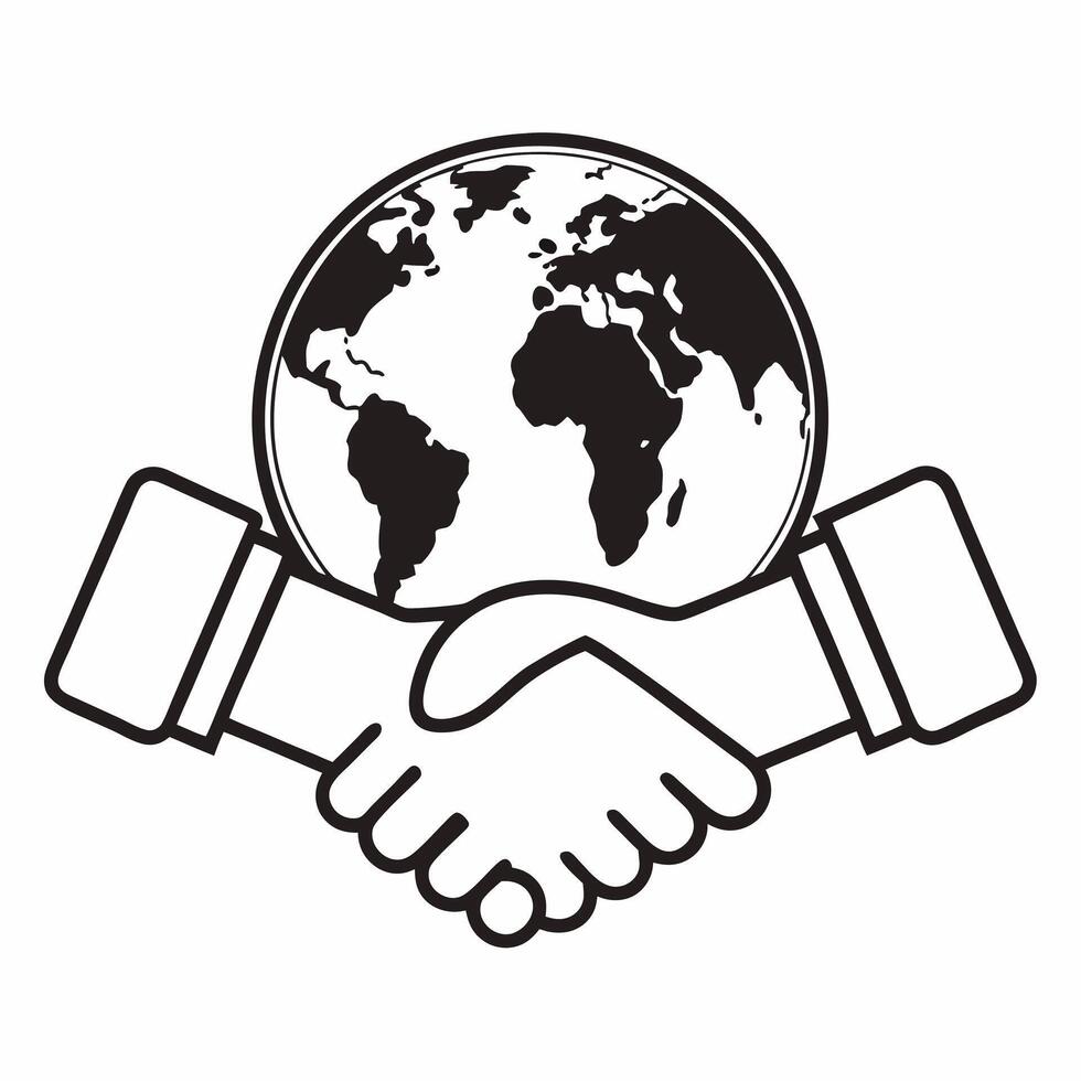Flat Handshake and Globe Icon concept as A graphic showing a handshake overlaying a globe representing global collaboration in ESG negotiations Isolated on a white backgrou Square Square vector