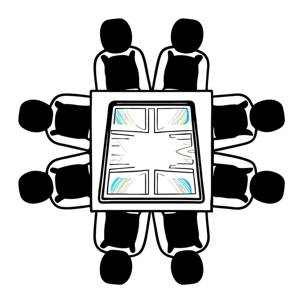 Flat Holographic conference table with nature centerpiece concept as Panning shot of a holographic conference table with business figures seated around it The center features a vi Square Square vector