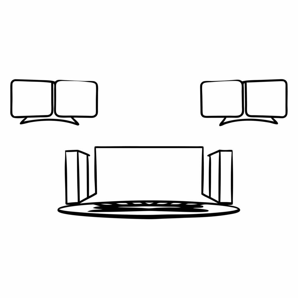 Flat Holographic debate stage with fact check bubbles concept as Close up of a holographic debate stage with real time fact check bubbles appearing above candidates Camera pans ac Square Set 2 Square vector