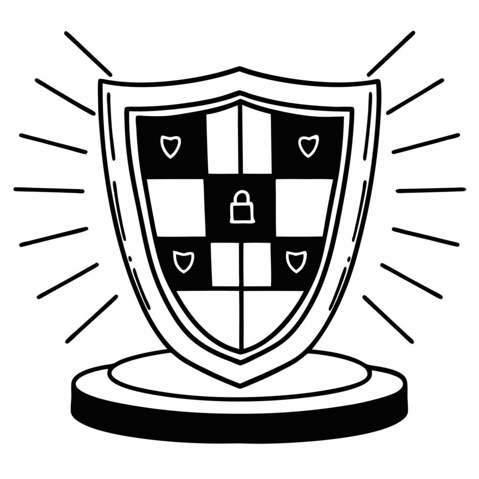 Flat Holographic election security shield concept as Close up of a glowing holographic shield symbolizing election security and integrity The shield rotates to reveal various secu Square Square vector