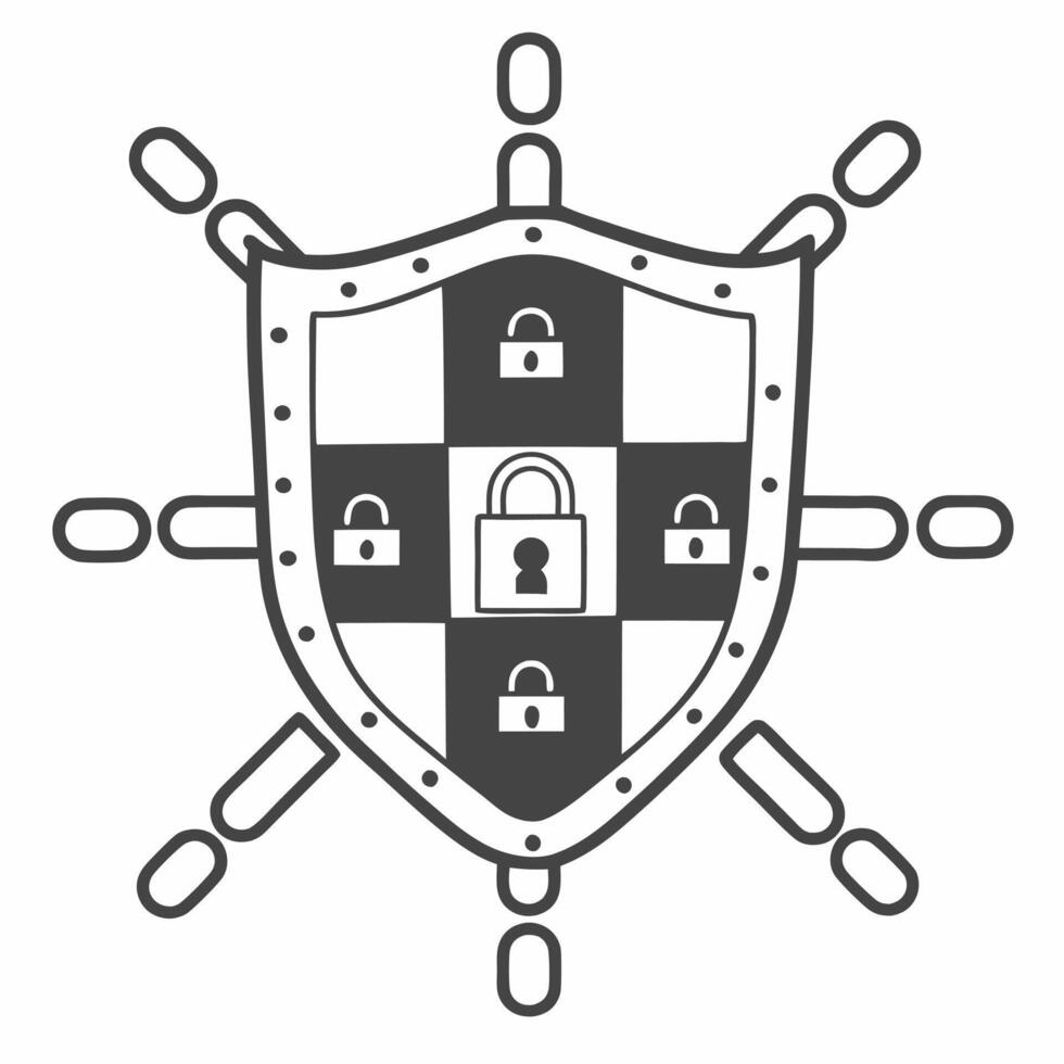 Flat Holographic election security shield concept as Close up of a glowing holographic shield symbolizing election security and integrity The shield rotates to reveal various secu Square Set 2 Square vector
