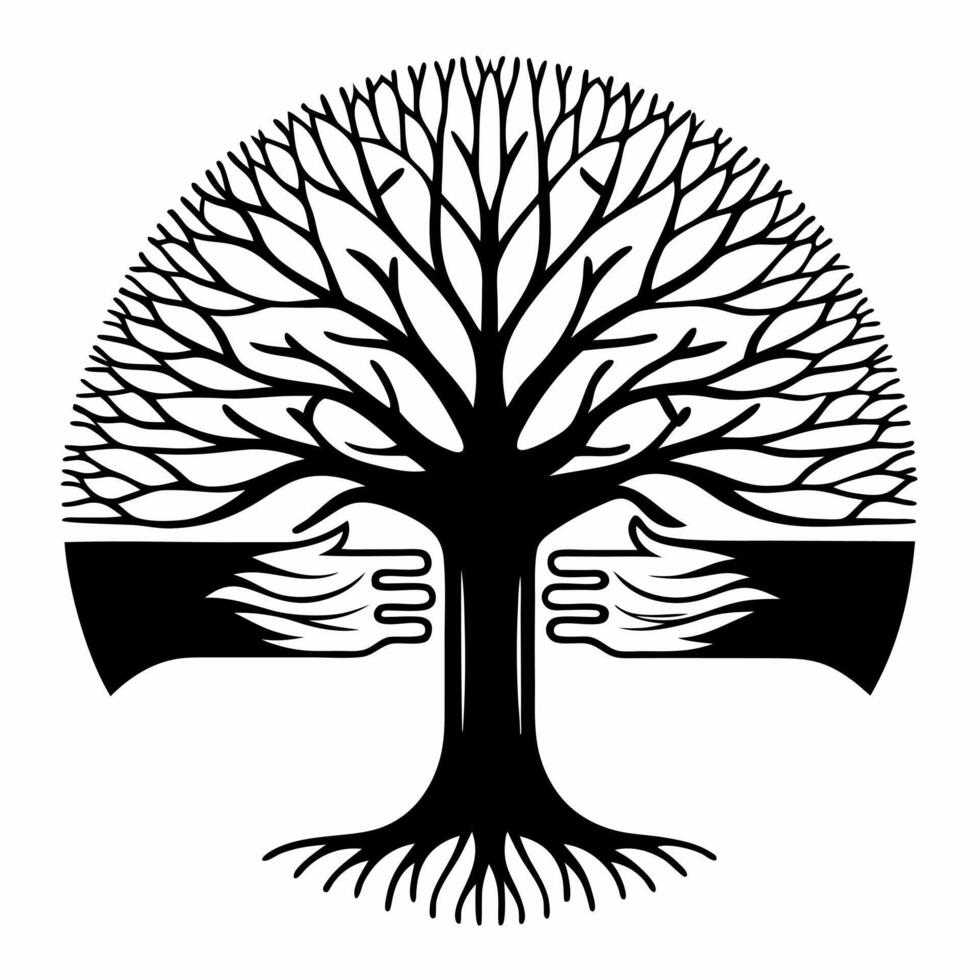 Flat Holographic handshake merging into tree concept as Tracking shot of two holographic hands shaking gradually morphing into a glowing tree Camera pans out to reveal the trees r Square Square vector