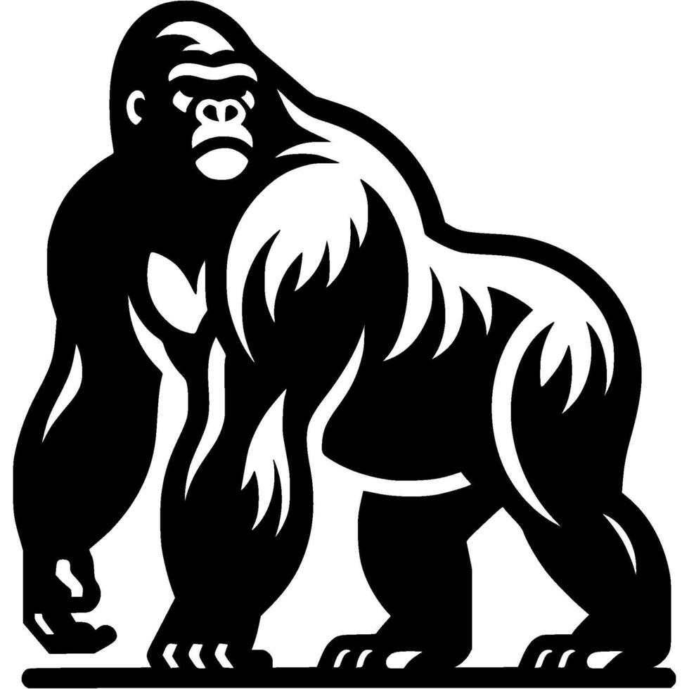 Tattoo of giant gorilla walks looking back in monochrome. Huge strong monkey. Engraving minimalistic image in black ink drawing on white background vector