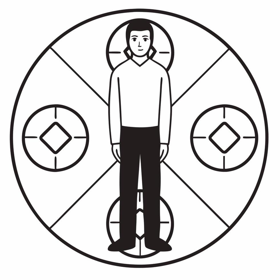 Flat Holographic poll worker with integrity aura concept as Wide shot of a holographic poll worker surrounded by a glowing integrity aura Camera slowly circles the figure revealin Square Square vector