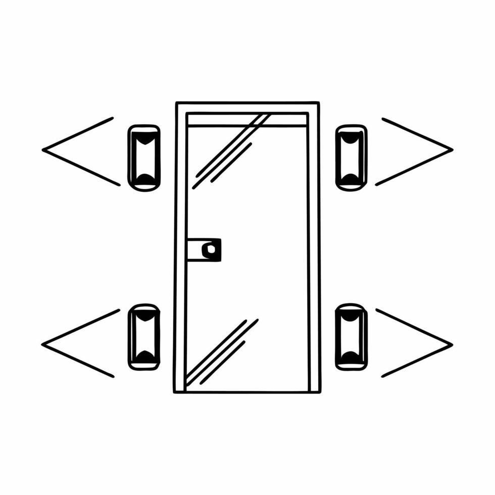 Flat Holographic smart lock with floating security icons concept as Tracking shot circling a holographic smart lock on a white door Holographic security icons and access logs floa Square Square vector