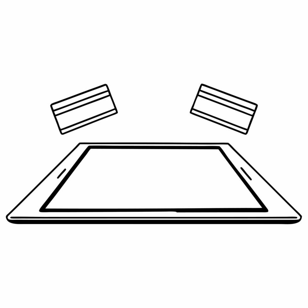 Flat Holographic tablet with floating credit cards concept as Tilt shot starting from a low angle revealing a holographic tablet on a white surface As the camera tilts up holograp Square Square vector