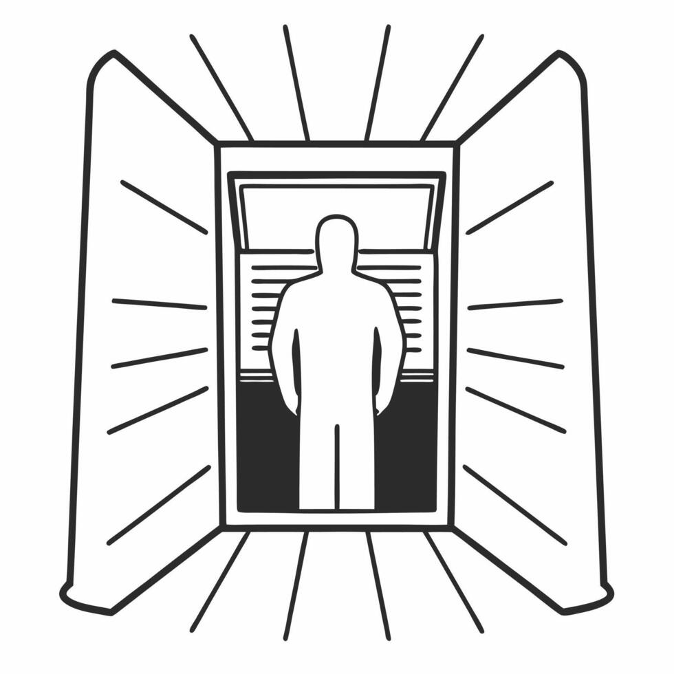 Flat Holographic voting booth with touch interface concept as Wide angle view of a person interacting with a holographic voting booth The booth features a glowing touch interface Square Square vector