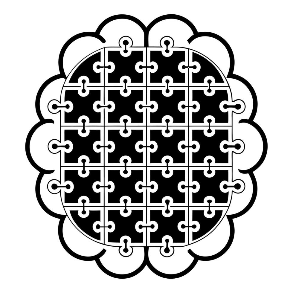 Flat Holographic white puzzle pieces forming a complete brain concept as Wide shot of holographic white puzzle pieces assembling to form a brain Camera follows the pieces as they Square Square vector