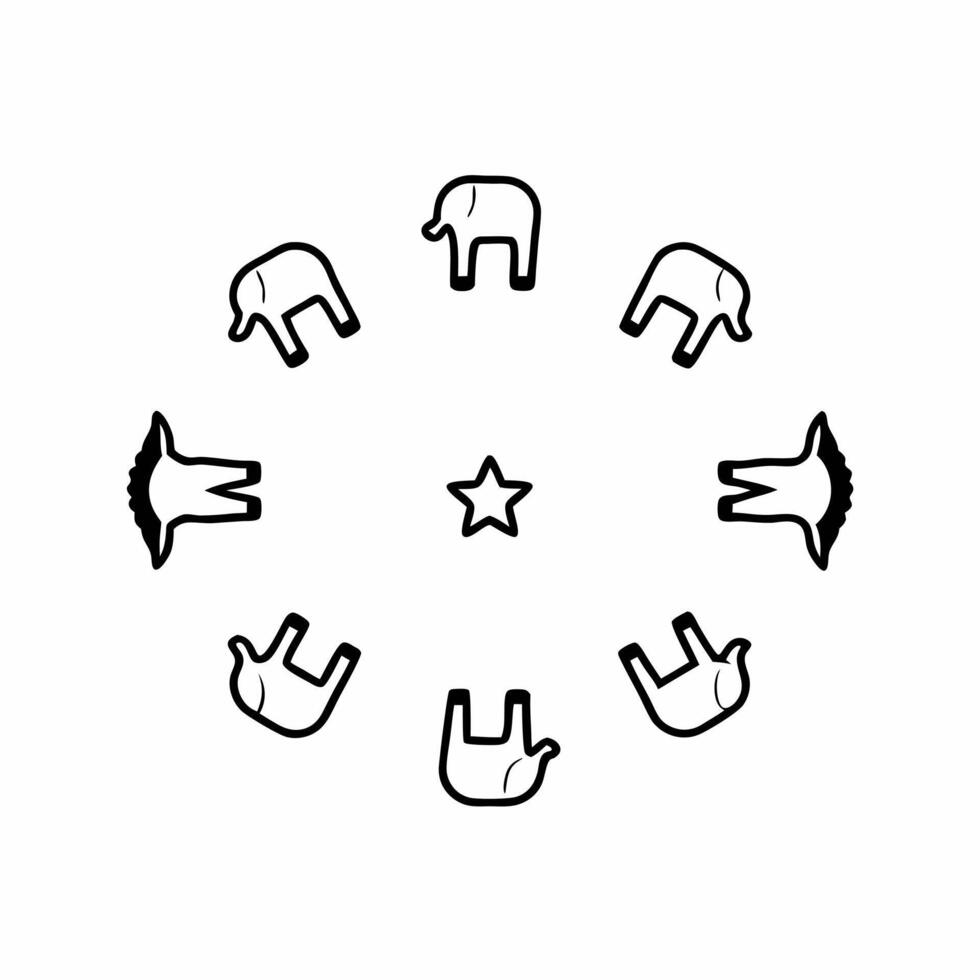 Flat Levitating political party symbols concept as Close up of various political party symbols elephant donkey etc levitating and slowly rotating Camera pans across the floatin Square Square vector