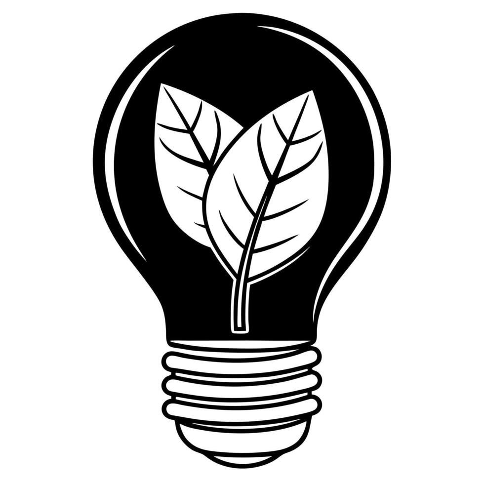 Flat Lightbulb and Leaf Icon concept as A illustration of a lightbulb intertwined with a leaf symbolizing eco friendly innovation The design is isolated on a white backgrou Square Square vector