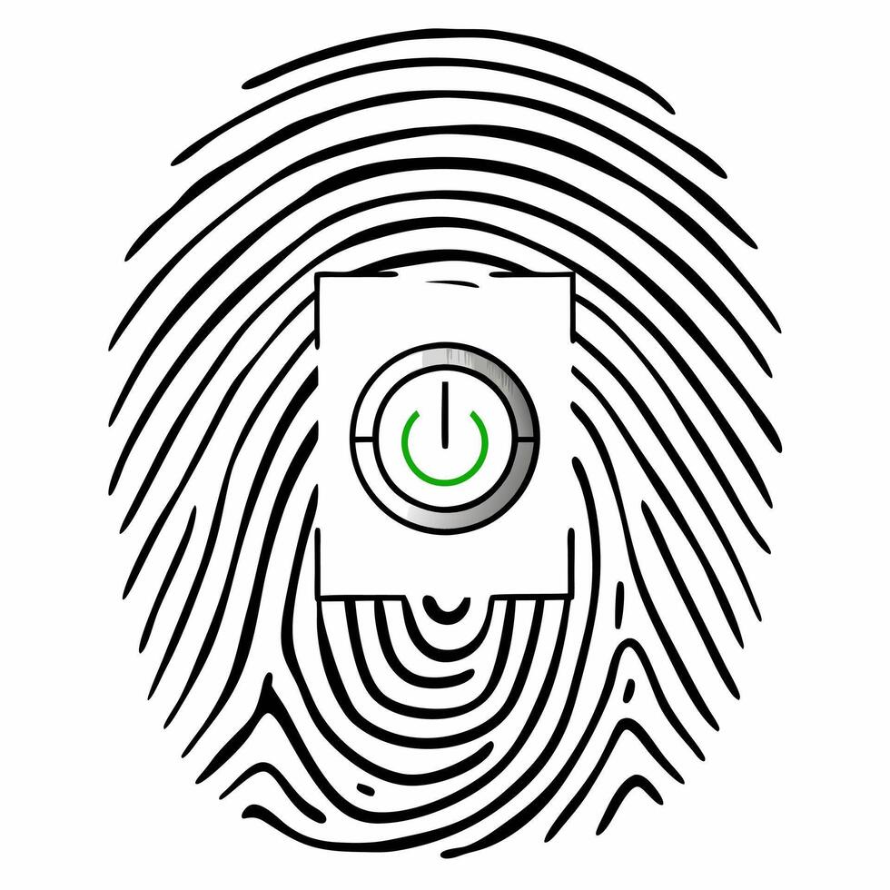 Flat Macro of Fingerprint with Holographic Green Energy Symbol concept as A close up image of a fingerprint overlaid with a holographic green energy symbol The camera zooms in to Square Square vector