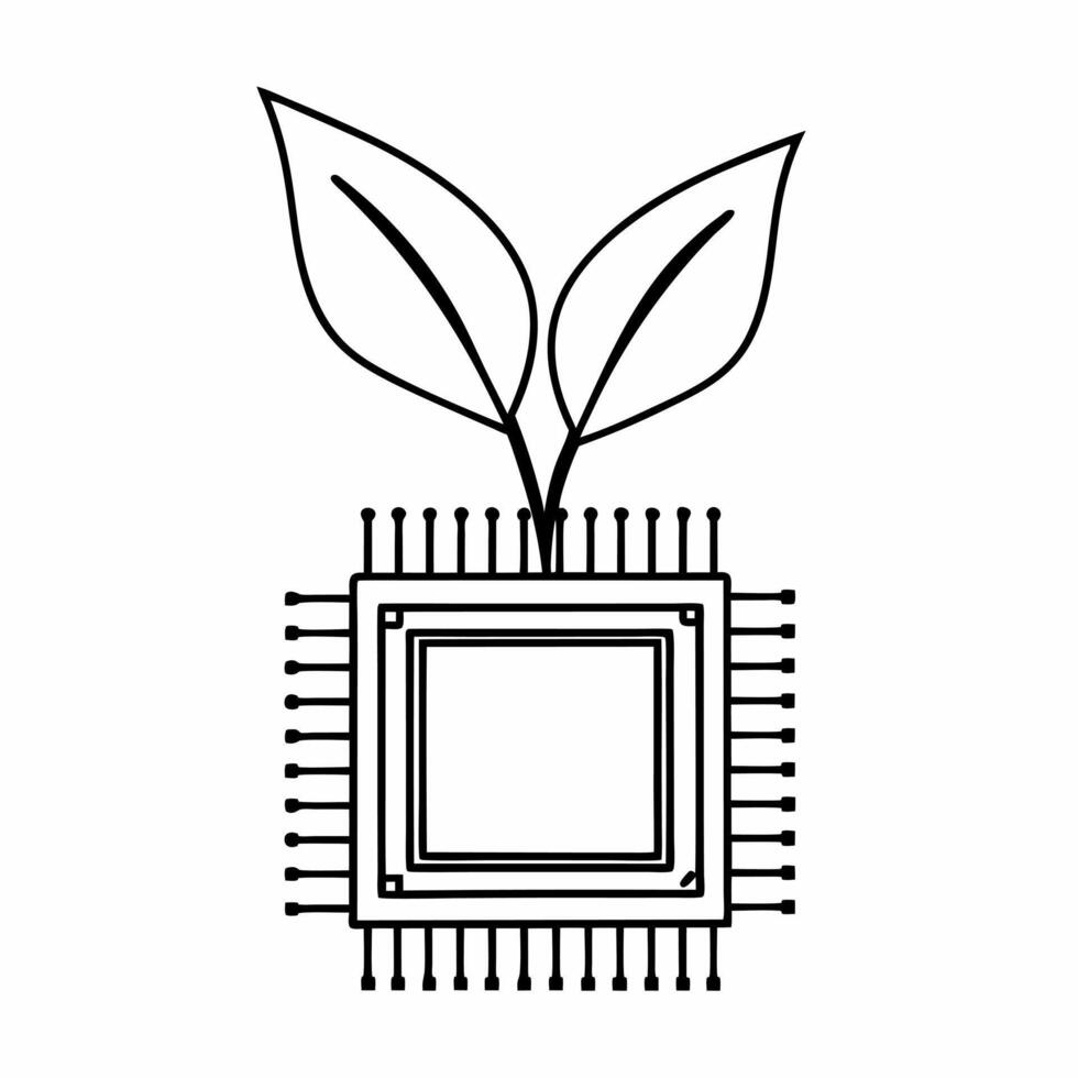 Flat Macro of Holographic Leaf Growing from Circuitry concept as A close up image showing a holographic leaf sprouting from electronic circuitry The camera focuses sharply on the Square Square vector