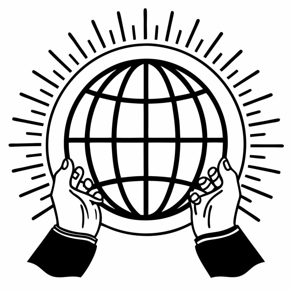 Flat Macro of Holographic Hands Shaking over Globe concept as A close up image of two holographic hands shaking above a globe The camera focuses on the handshake and the globe sym Square Set 2 Square vector