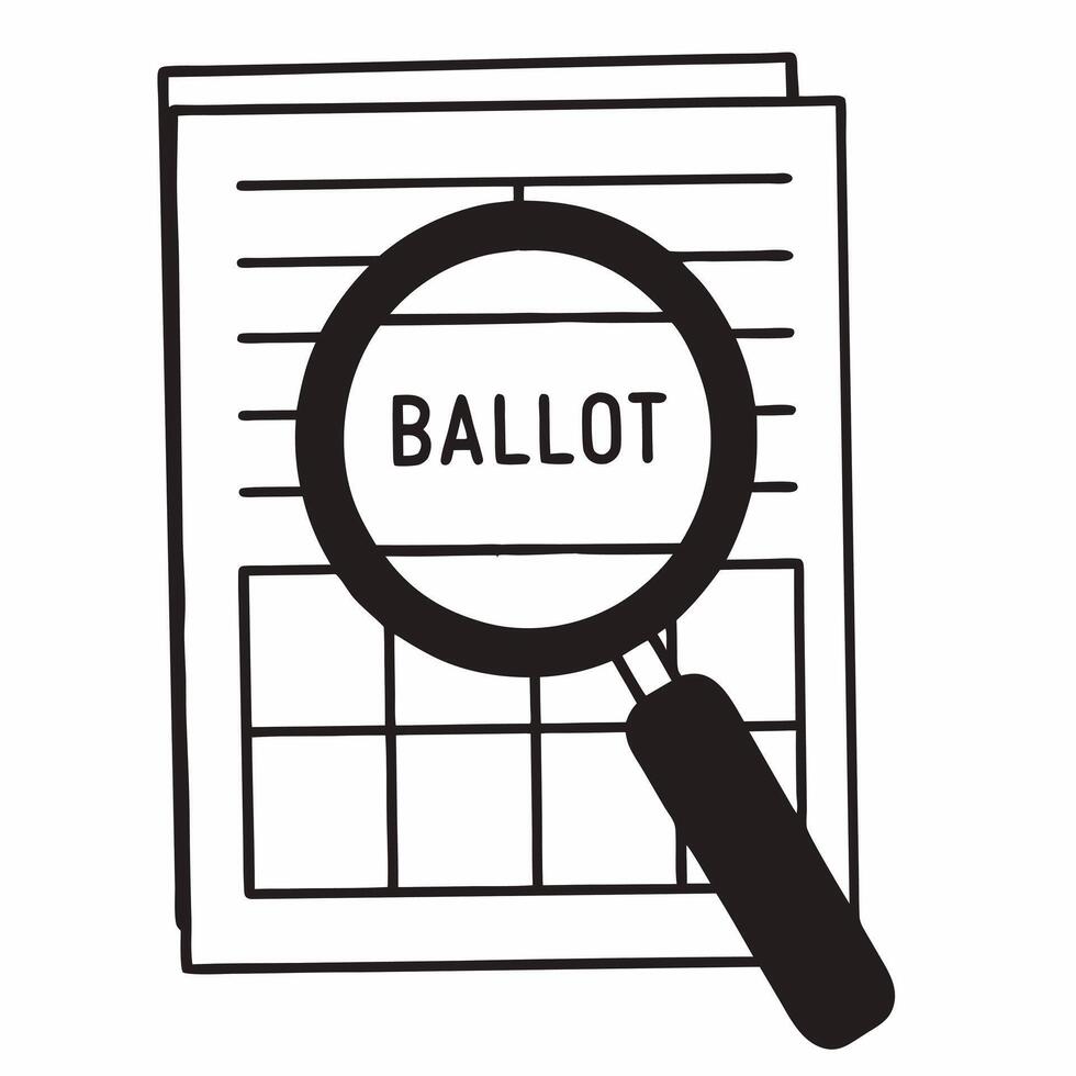 Flat Magnifying glass over ballot concept as illustration of a large magnifying glass hovering over a detailed ballot emphasizing the importance of scrutiny and informed vot Square Square vector