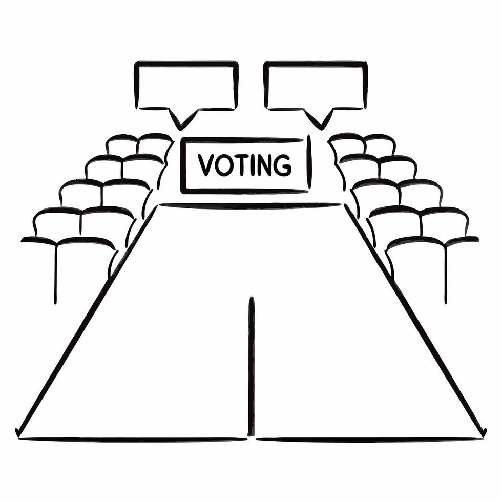 Flat Megaphone podium with speech bubbles concept as Wide shot of a podium shaped like a megaphone emitting colorful speech bubbles containing voting related words Camera pans acr Square Square vector