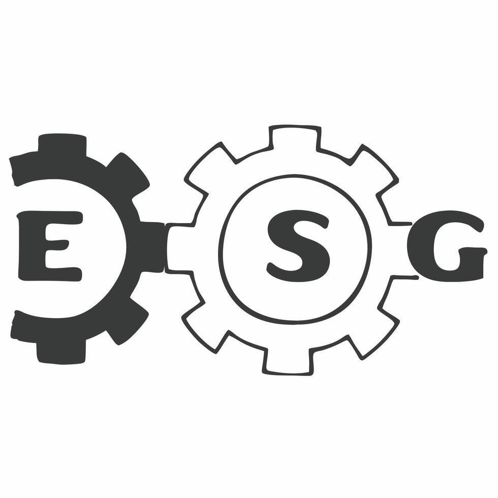 Flat Plain backdrop with interlinked gears forming ESG letters concept as Static shot of plain white backdrop featuring interlinked gears forming the letters E S and G Camera slow Square Square vector