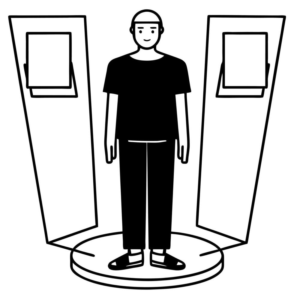 Flat Plain background with holographic voter concept as Wide shot of a plain backdrop with a holographic figure casting a vote Camera circles the shimmering voter Large copy spac Square Square vector