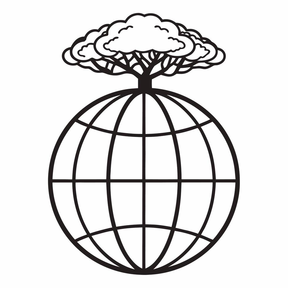 Flat Plain Globe with Growing Tree and Copy Space concept as A plain globe with a tree growing on top sits on a glossy white background leaving ample copy space above The camera c Square Square vector