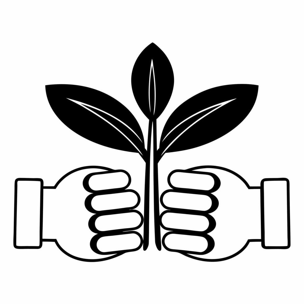 Flat Plain Hands Passing a Seedling with Copy Space concept as Plain hands passing a small seedling on a glossy white background leaving ample copy space above The camera captures Square Square vector