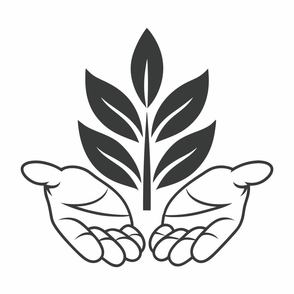 Flat Plain Hands Holding Sapling with Copy Space concept as Plain hands gently holding a small sapling against a glossy white background leaving ample copy space above The camera Square Set 2 Square vector