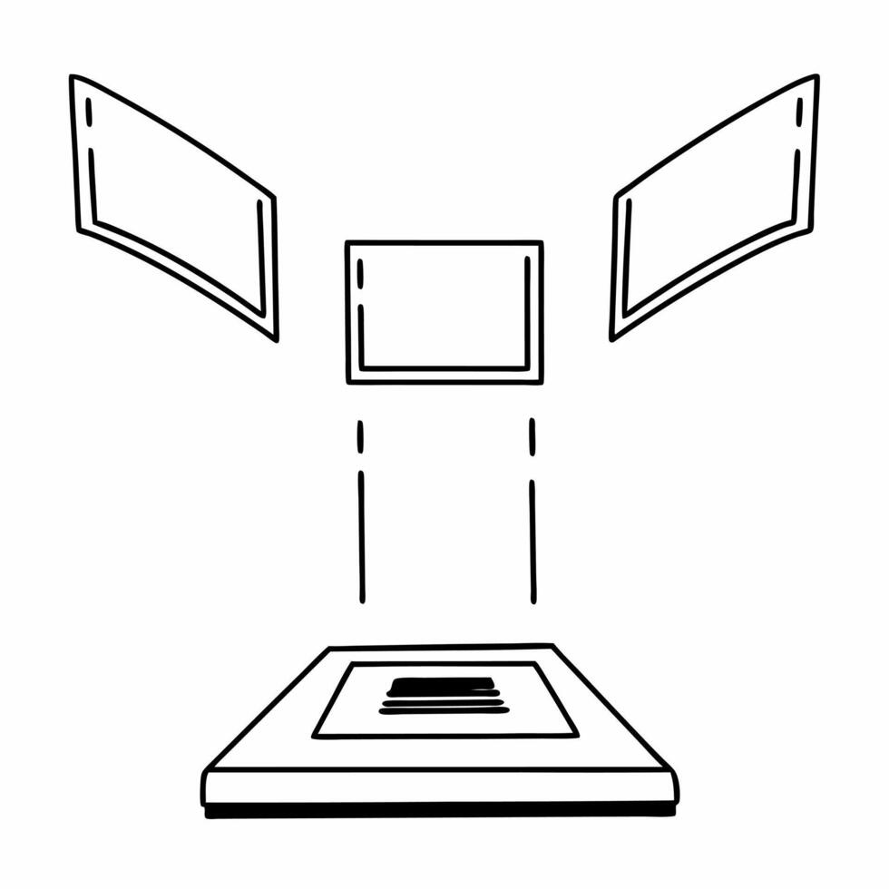 Flat Podium with augmented reality policy explorer concept as Wide shot of a podium projecting an augmented reality policy exploration interface Camera moves through floating info Square Square vector
