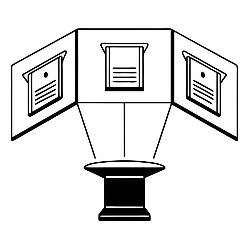 Flat Podium with augmented reality voter guide concept as Medium shot of a podium projecting an augmented reality voter guide into the air above it Camera moves through floating i Square Square vector