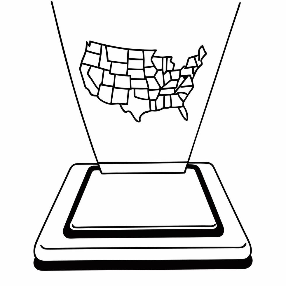 Flat Podium with holographic election map concept as Medium shot of a podium projecting a holographic US election map Camera pans across the floating map as states change colors Square Square vector