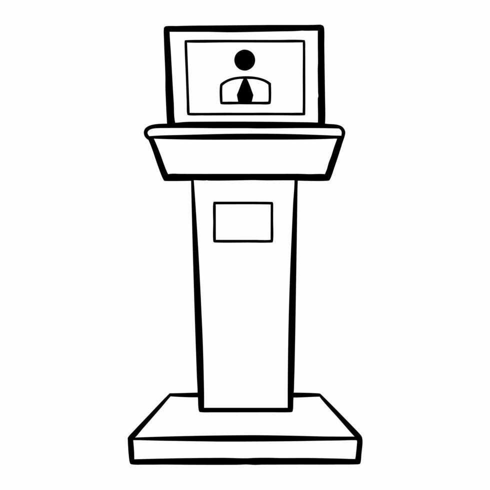 Flat Podium with interactive voter turnout map concept as Medium shot of a podium with a touchscreen displaying an interactive voter turnout map Camera follows a hand adjusting fi Square Square vector