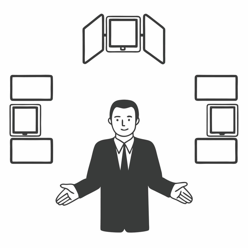 Flat Politician handshaking through screens concept as Medium shot of a politician reaching out to shake hands through multiple floating digital screens Camera pans across the scr Square Square vector