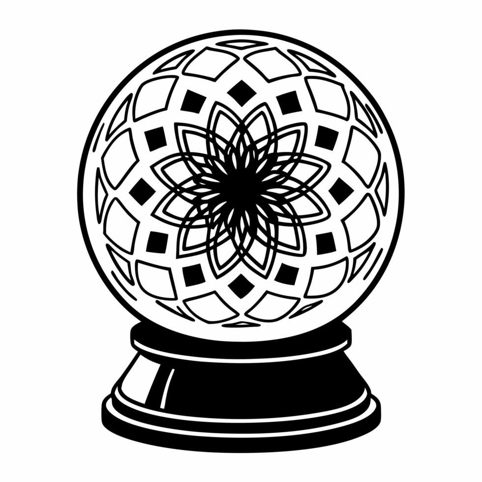 Flat Prediction crystal ball tile kaleidoscope concept as Cartoon style crystal ball icons with swirling prediction patterns forming a kaleidoscopic design Camera rotates through Square Square vector