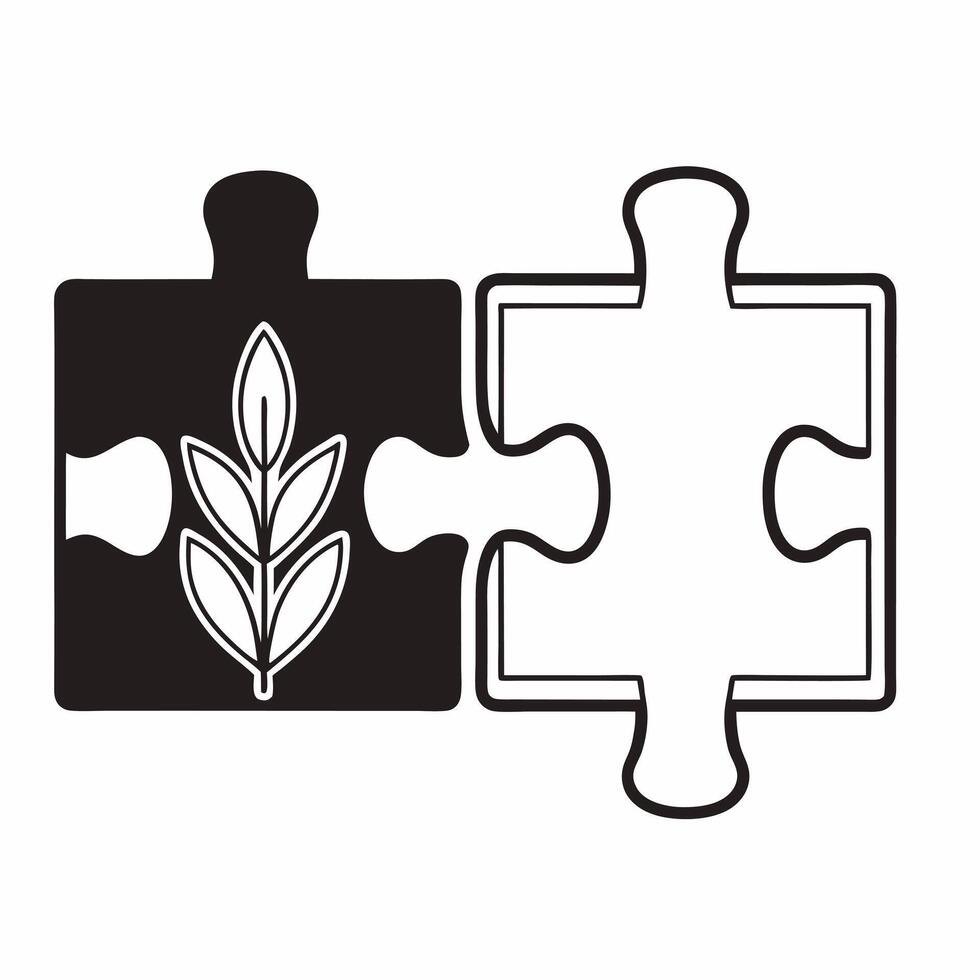 Flat Puzzle Pieces with Plant Icon concept as A image of two interlocking puzzle pieces one featuring a plant icon symbolizing problem solving in environmental contexts Iso Square Square vector