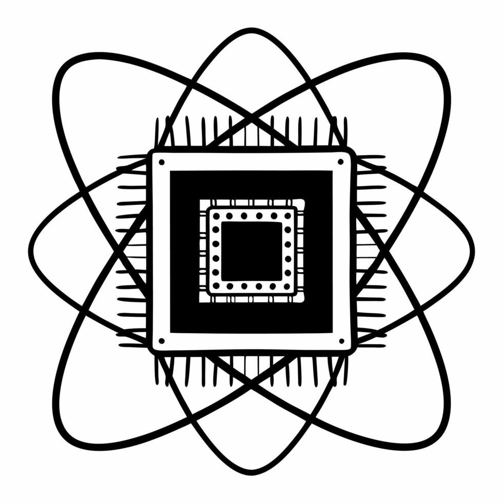 Flat Quantum computing for climate modeling concept as Close up of quantum bits in a processor representing climate data processing Camera zooms out to show the quantum computer c Square Square vector