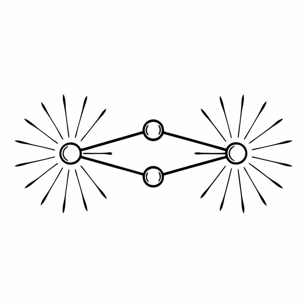 Flat Quantum entangled ESG decision nodes concept as Macro shot of two glowing particles representing ESG decision nodes in quantum entanglement Camera pans to show multiple such Square Square vector