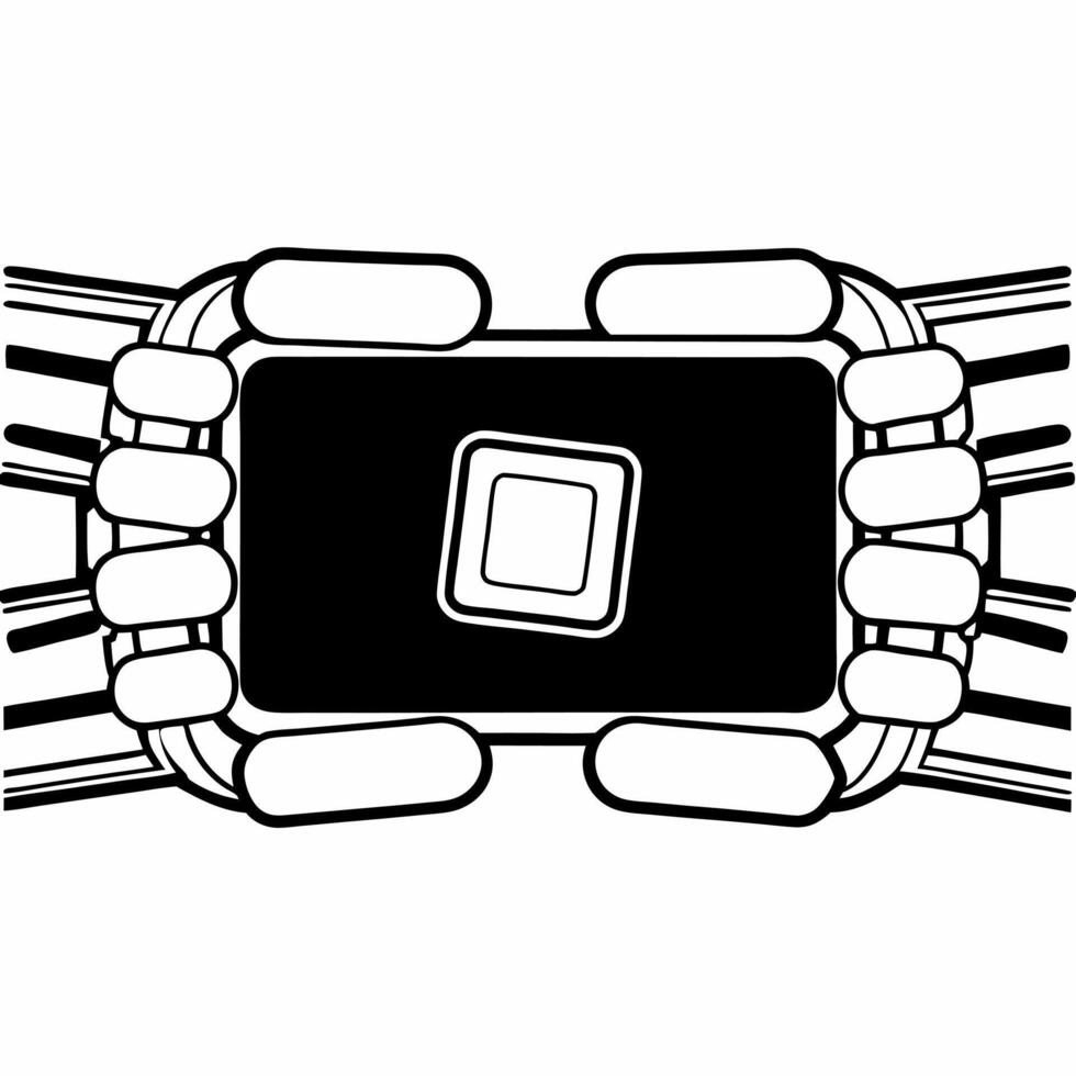 Flat Robotic Hand Holding Credit Card concept as A close up of a robotic hand gripping a sleek credit card with a holographic chip The camera zooms in to capture the metallic text Square Square vector